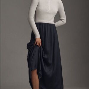 Anthropologie Navy/Gray Sweater Half Zip Maxi Dress